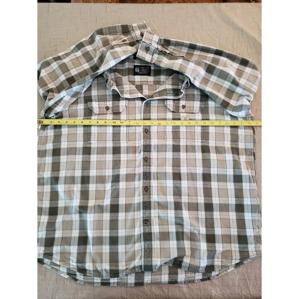 Carhartt Shirt Mens 2XL Green Plaid Loose Fit Long Sleeve Button Up 100% Cotton - Picture 13 of 14